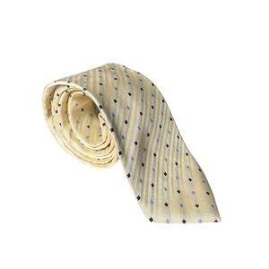 Charley Bay Cream yellow Herringbone Silk Navy Blue Geometric Pattern  Necktie